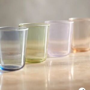 Anthropologie Glasses Set of Four Handpainted Assorted Colors New In Box